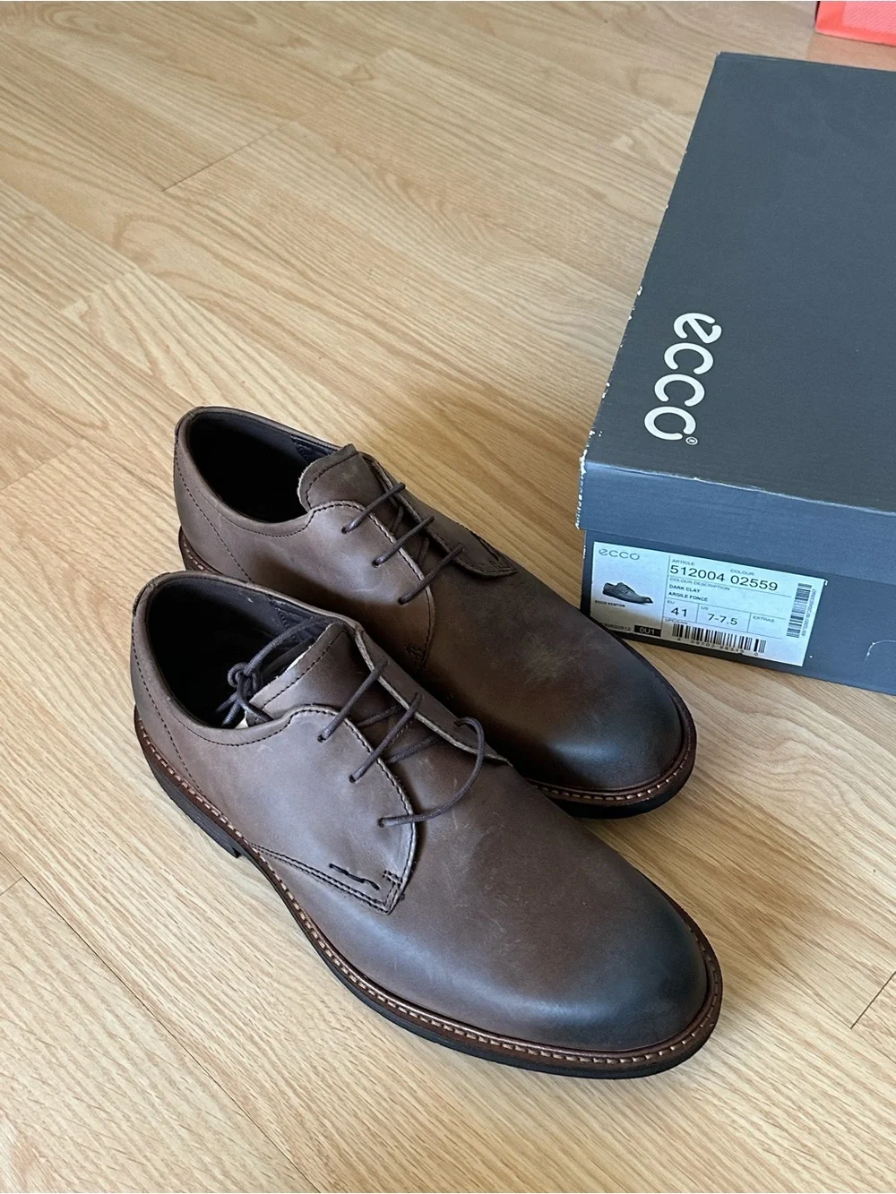 NEW ECCO Kenton Men’s Leather Derby Dress Shoes Dark Clay Brown EU 41 US 7–7.5